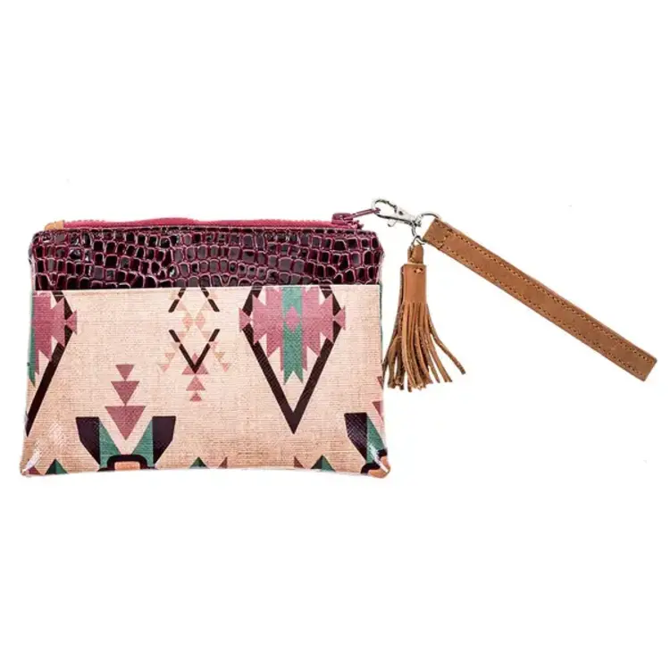 HOOey Nomad Pink w Burgundy Aztec Arena Wristlet