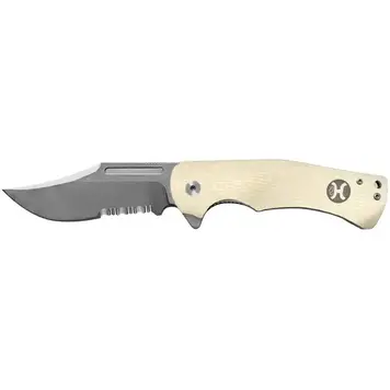 HOOey White G10 Clip Point Flipper Serrated Blade Knife