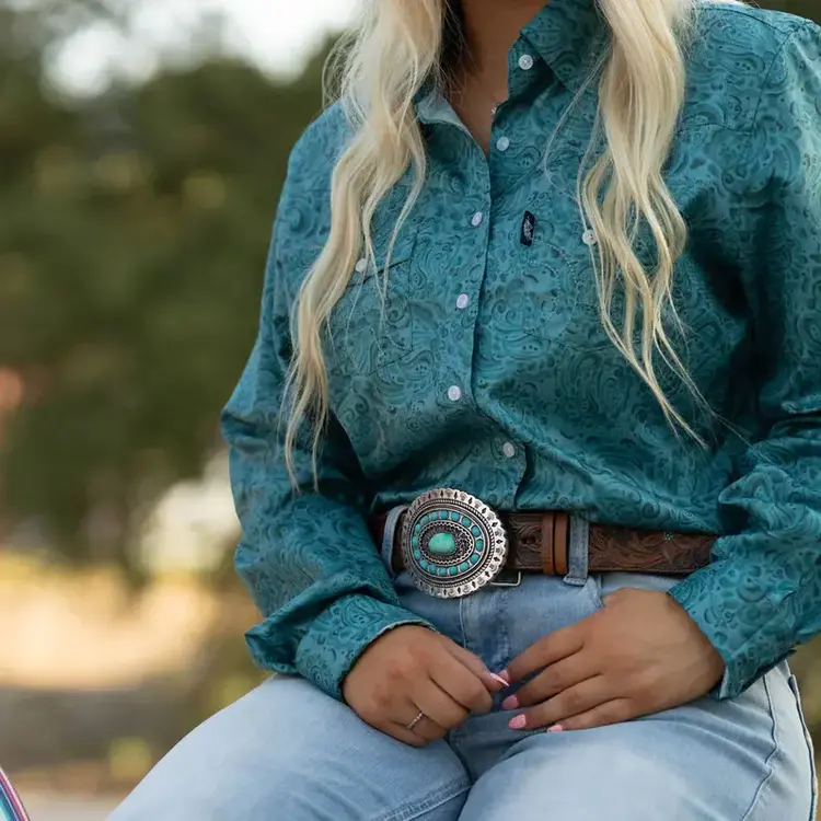 HOOey Medina Classic Hooey Ladies Belt Brown/Turquoise w/Turquoise Rodeo Buckle
