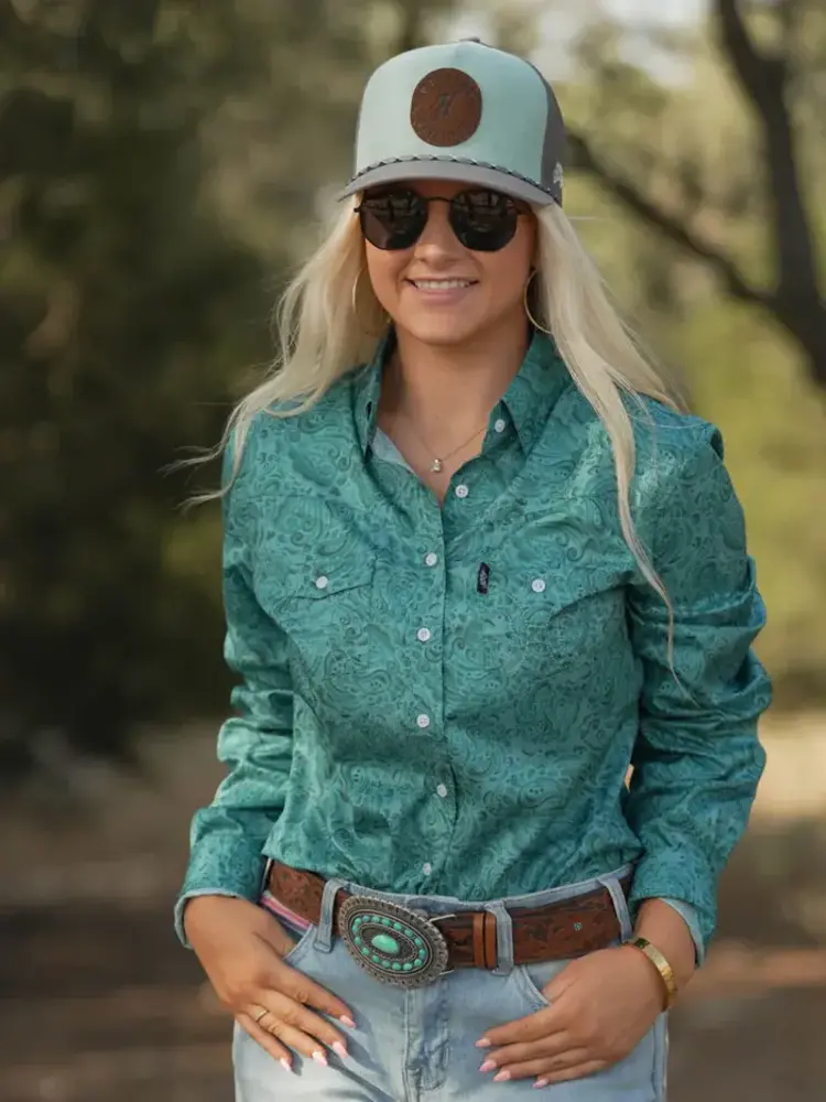 HOOey Medina Classic Hooey Ladies Belt Brown/Turquoise w/Turquoise Rodeo Buckle