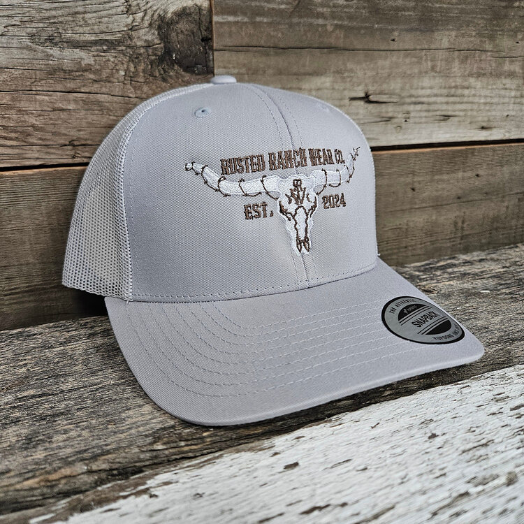 Rusted Ranch Wear Longhorn Light Logo Flat Cap Silver/Silver