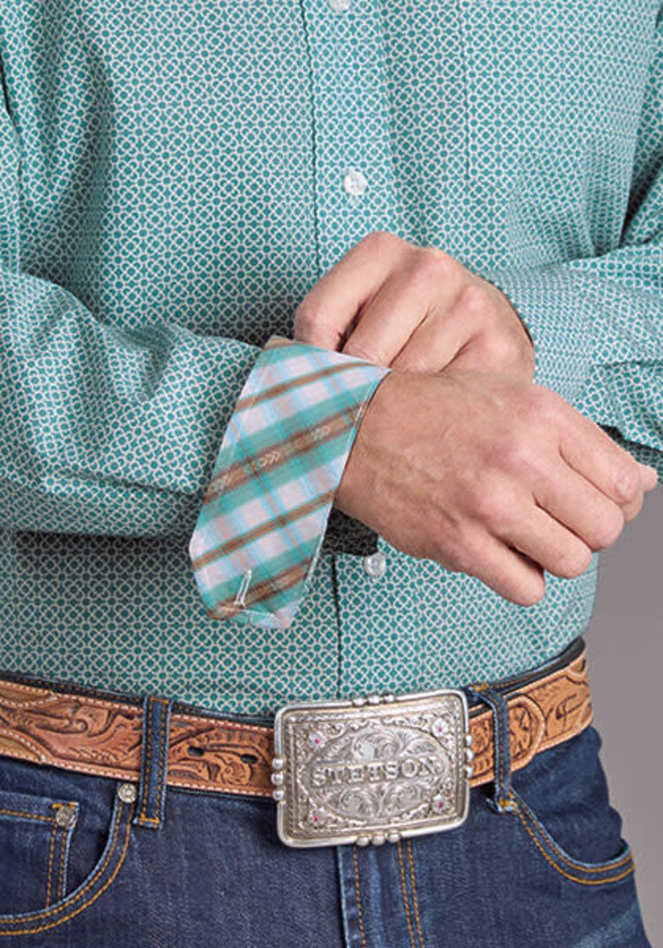 Stetson Mosaic Geometric Button Up Turquoise