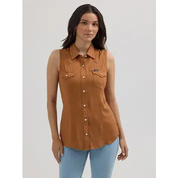 Wrangler Textured Slim Snap Tank Brown