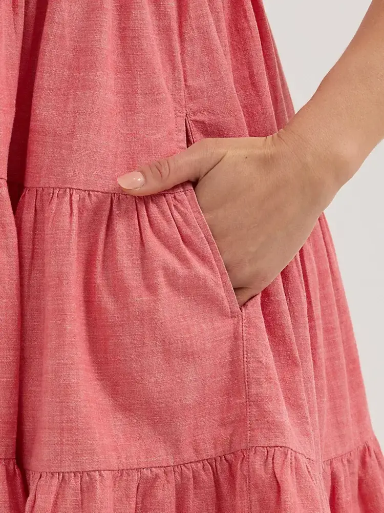 Wrangler Strappy Tiered Maxi Dress Coral