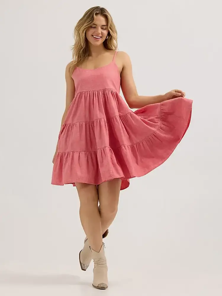 Wrangler Strappy Tiered Maxi Dress Coral