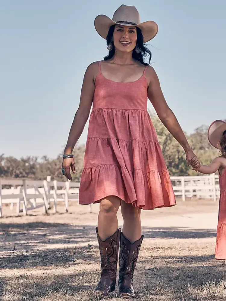 Wrangler Strappy Tiered Maxi Dress Coral