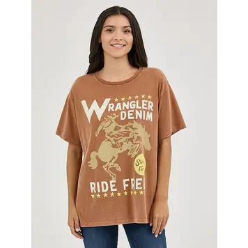 Wrangler Acid Wash Oversized Tee Caramel