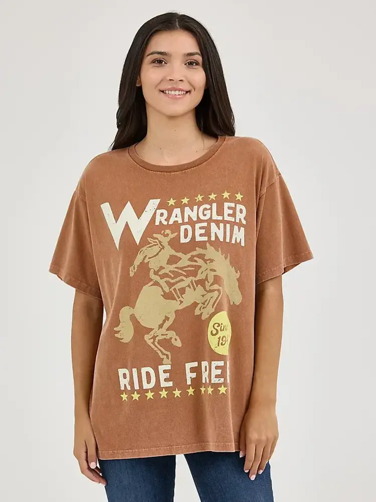 Wrangler Acid Wash Oversized Tee Caramel