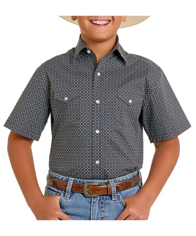 Panhandle Western Wear Youth Short Sleeve Snap Black