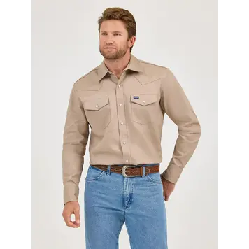 Wrangler Cowboy Cut Firm Finish Snap Work Shirt Khaki
