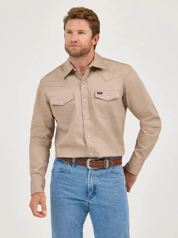 Wrangler Cowboy Cut Firm Finish Snap Work Shirt Khaki