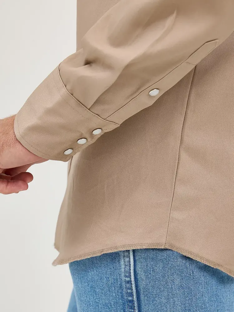 Wrangler Cowboy Cut Firm Finish Snap Work Shirt Khaki