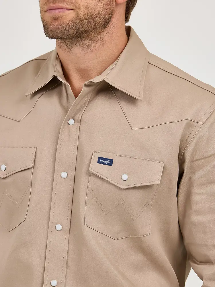 Wrangler Cowboy Cut Firm Finish Snap Work Shirt Khaki