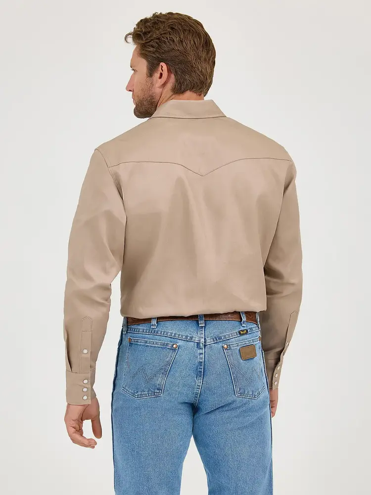 Wrangler Cowboy Cut Firm Finish Snap Work Shirt Khaki