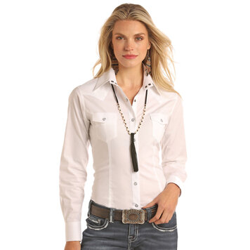 Panhandle Western Wear Solid Stretch Snap White