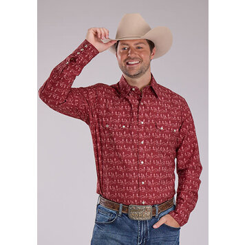 Roper Performance Cactus Print Snap Red