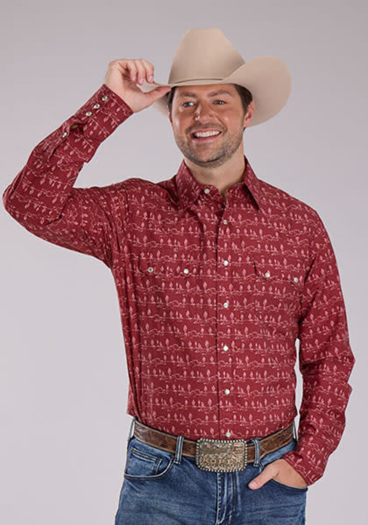 Roper Performance Cactus Print Snap Red