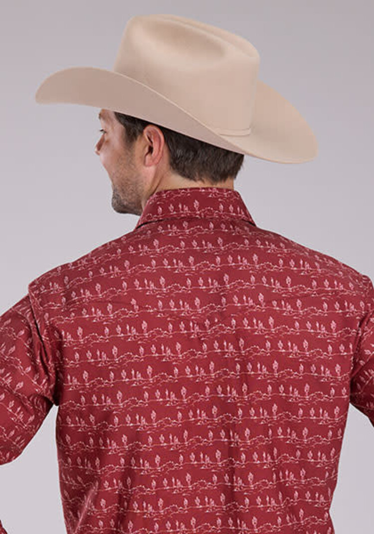Roper Performance Cactus Print Snap Red