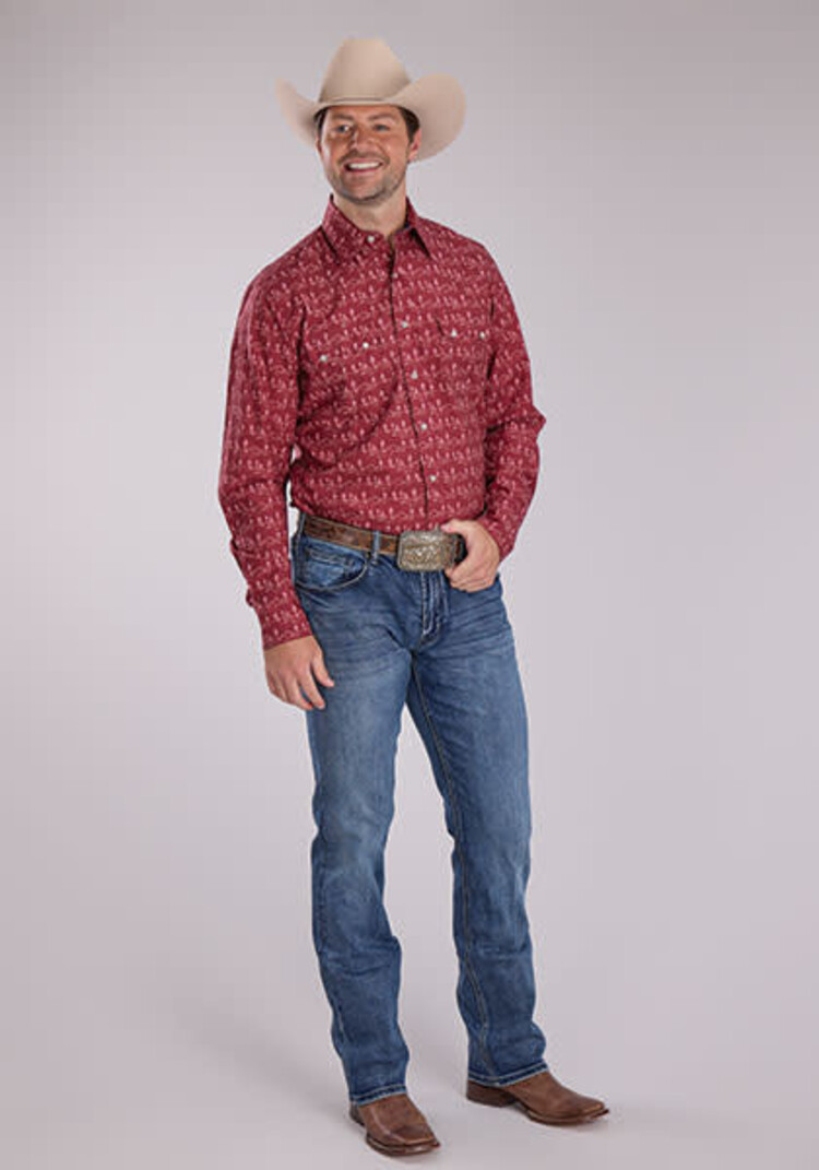 Roper Performance Cactus Print Snap Red