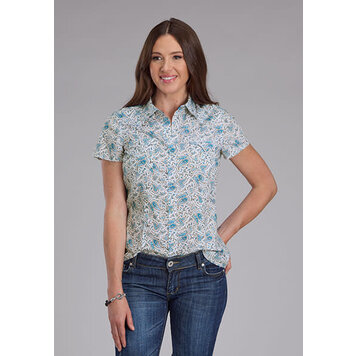 Roper Vintage Paisley Print Snap Blue