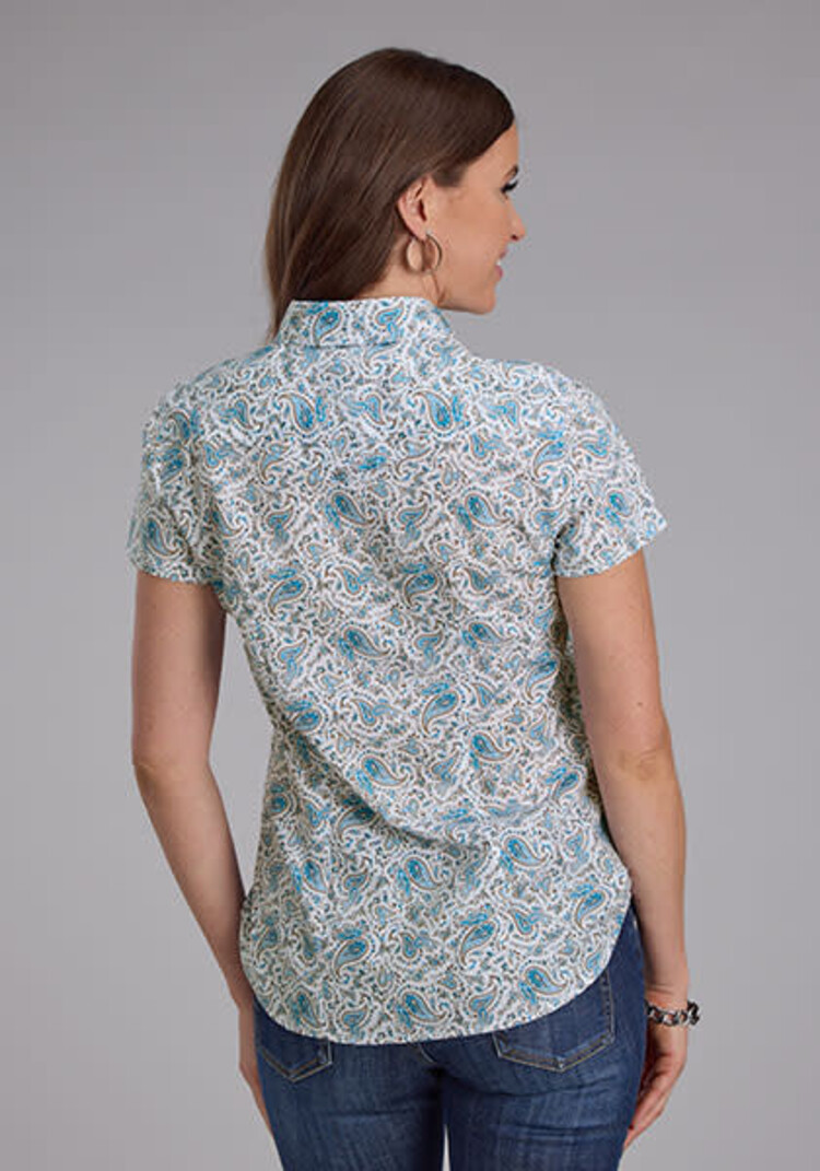 Roper Vintage Paisley Print Snap Blue