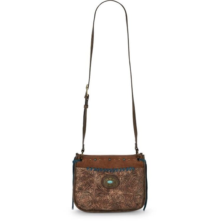 Justin Brown w Tooling Pattern Accents Crossbody