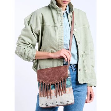 Justin Hobo Jacquard Crossbody w Fringe
