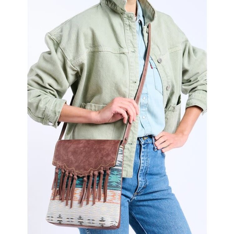 Justin Hobo Jacquard Crossbody w Fringe