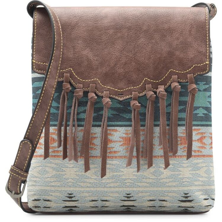 Justin Hobo Jacquard Crossbody w Fringe