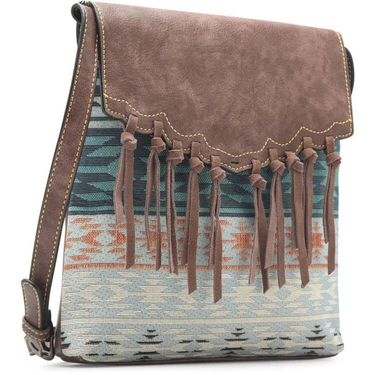 Justin Hobo Jacquard Crossbody w Fringe