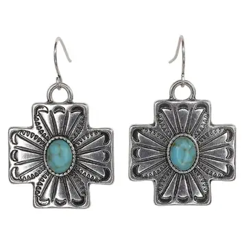 Justin Faux Turquoise Cross Concho Earrings