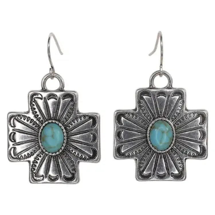 Justin Faux Turquoise Cross Concho Earrings