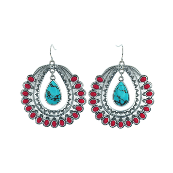 Justin Cluster Hoop w Faux Coral and Turquoise Earrings