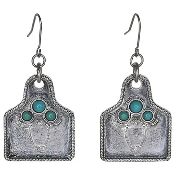 Justin Steer Cow Tag w Faux Turquoise Earrings