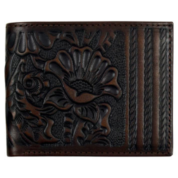 Justin Large Bifold Wallet Brown w Floral Tooling