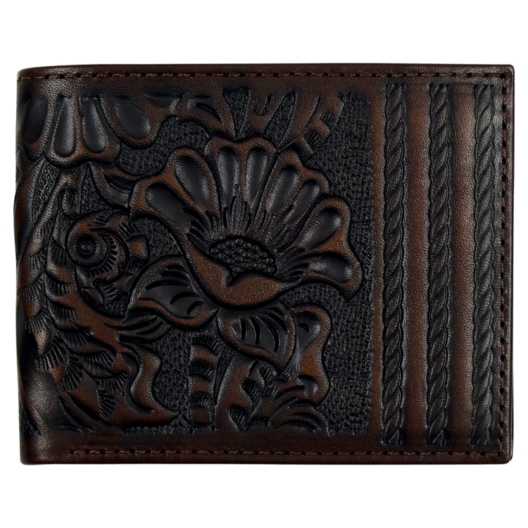Justin Large Bifold Wallet Brown w Floral Tooling