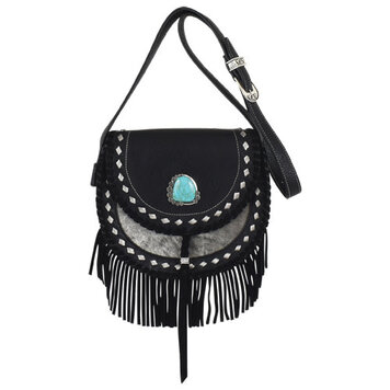 Catchfly Hair On Saddle Bag Fringe Black w Silver