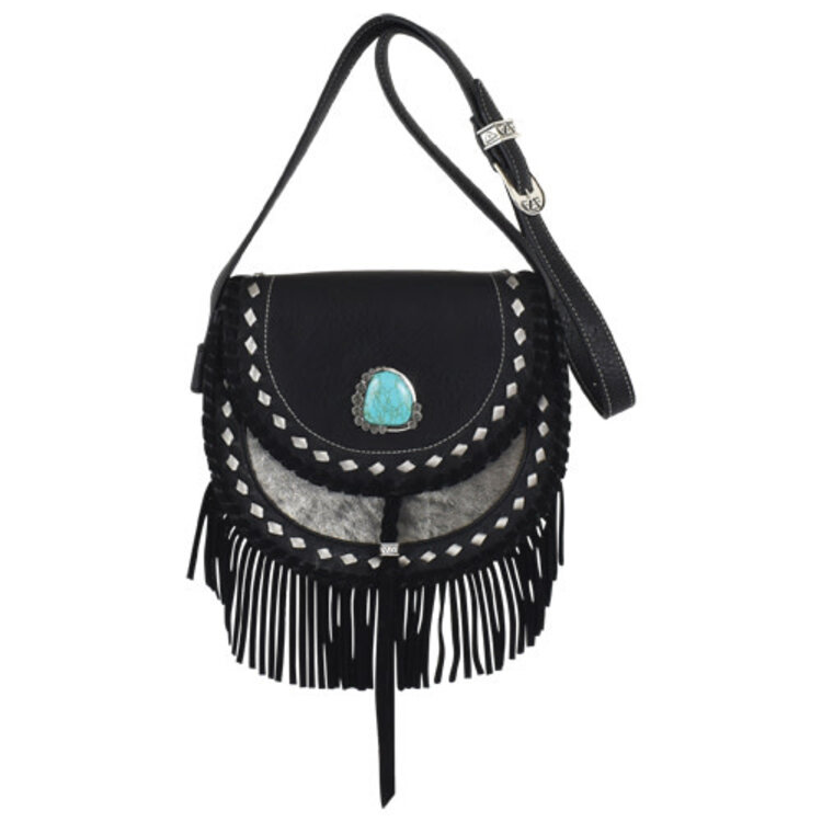 Catchfly Hair On Saddle Bag Fringe Black w Silver