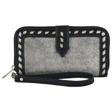 Catchfly Hair On Wristlet Wallet Black w Silver
