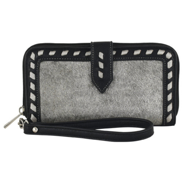 Catchfly Hair On Wristlet Wallet Black w Silver