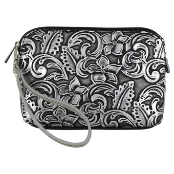 Catchfly Black and Silver Embossed Cosmetic Pouch