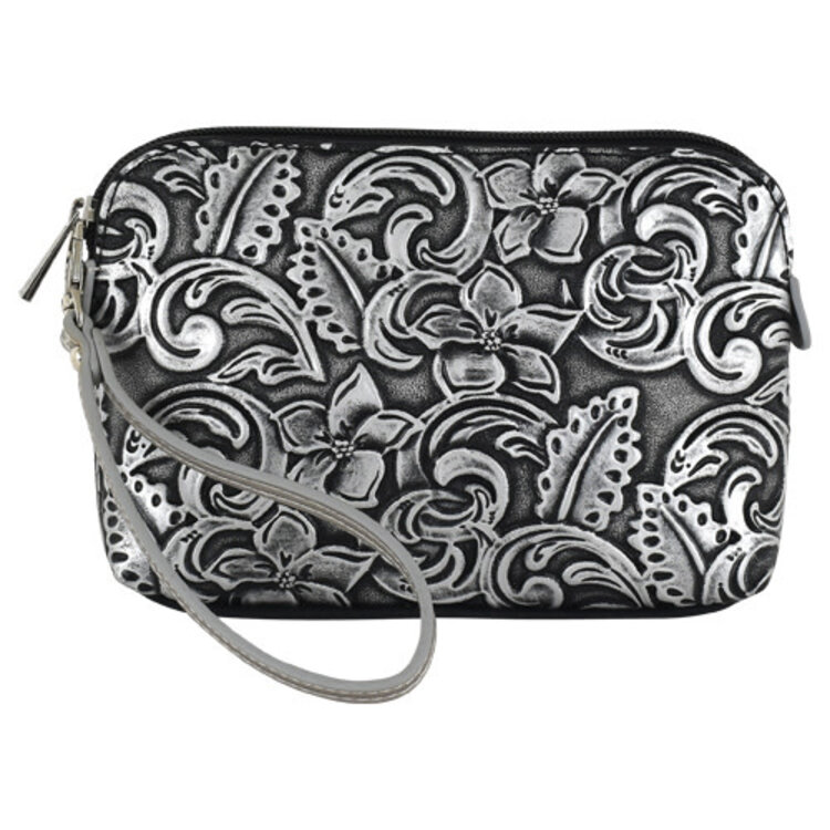 Catchfly Black and Silver Embossed Cosmetic Pouch