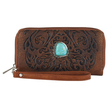Catchfly Embossed w Faux Turquoise Wallet w Wristlet