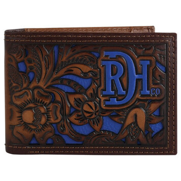 Red Dirt Hat Co Tooled w Cobalt Inlay Bifold Wallet