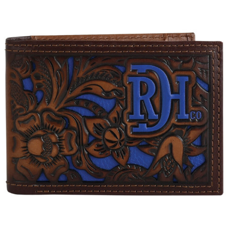 Red Dirt Hat Co Tooled w Cobalt Inlay Bifold Wallet