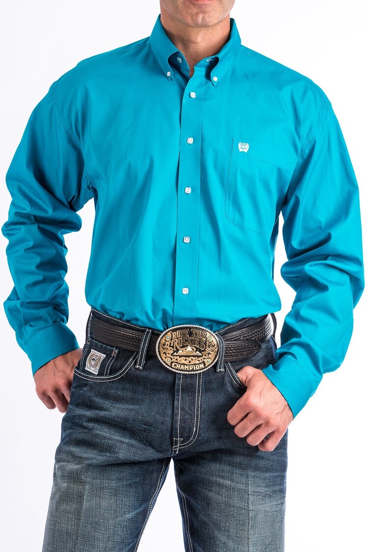 Cinch Solid Button Down Turquoise