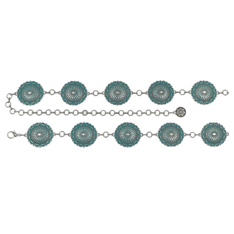 Catchfly Round Concho Belt w Turquoise Wash