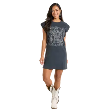 Panhandle Western Wear Studded Cap Sleeve Dress Black