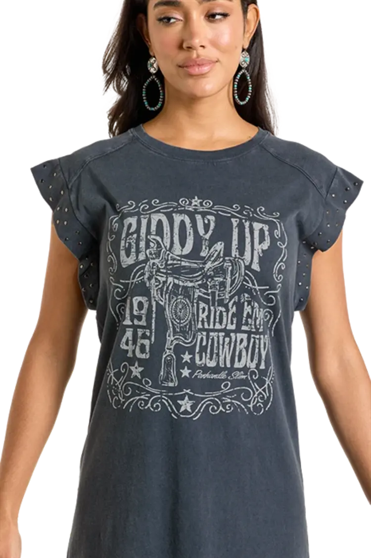 Panhandle Western Wear Studded Cap Sleeve Dress Black