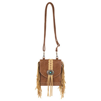 Justin Saddle Pouch Tan w Concho and Fringe